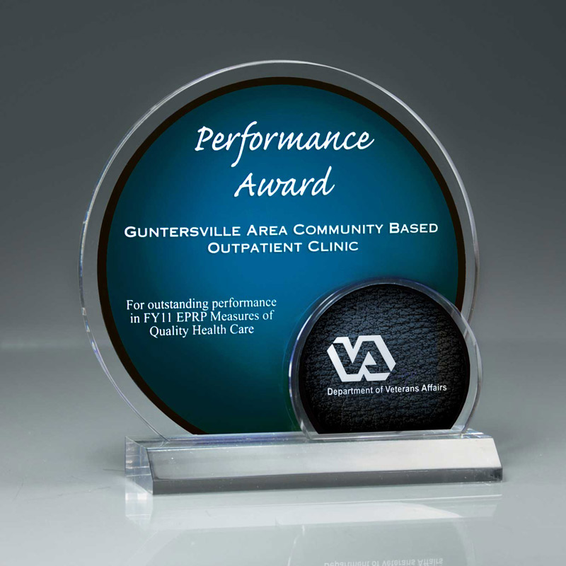 Blue Arched Brilliance Lucite Award on Clear Base (Includes Laser in 2 Locations)