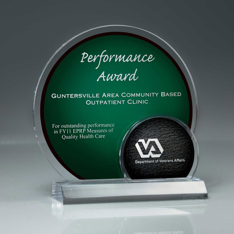 Green Arched Brilliance Lucite Award on Clear Base (Includes Laser in 2 Locations)