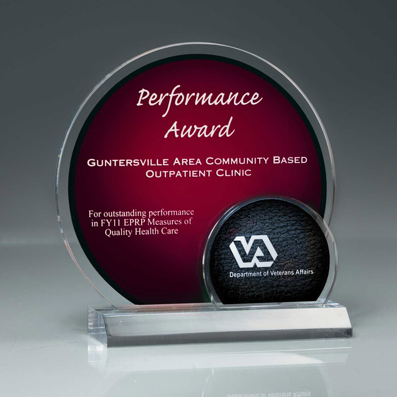 Red Arched Brilliance Lucite Award on Clear Base (Includes Laser in 2 Locations)
