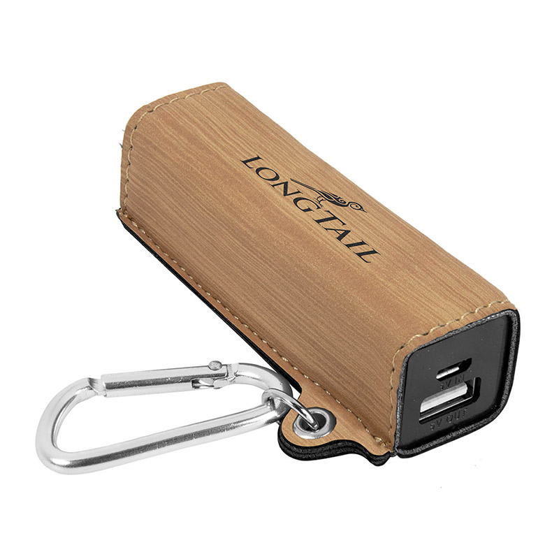Leatherette Power Bank with USB Charging Cord