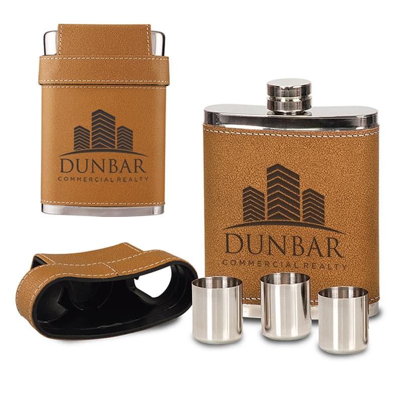 Leatherette Flask with Shot Glasses