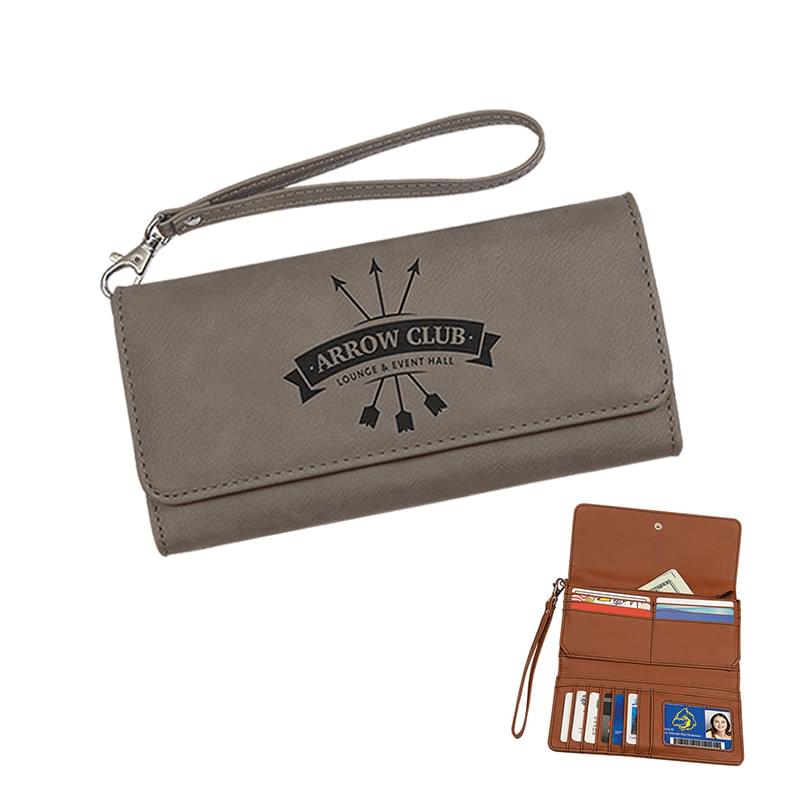 Engraved Leatherette Wallet w/Strap