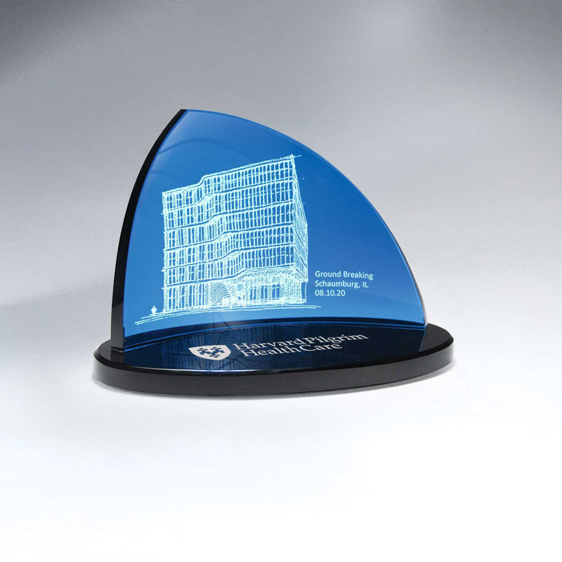 Blue Crescent Glass on Black Oval Glass Base - Large(Includes Color-Fill in Both Areas)