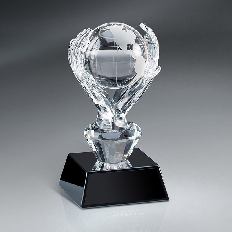 Crystal Globe Award On Base w/ Plate