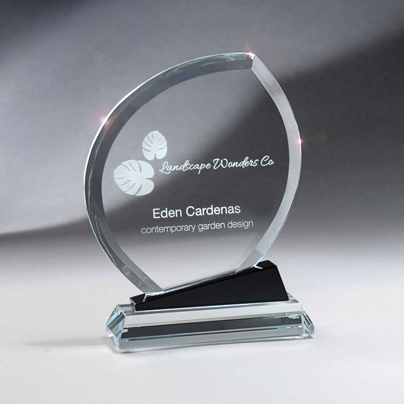 Promo Glass Clear Leaf on Black and Clear Glass Base - Sm