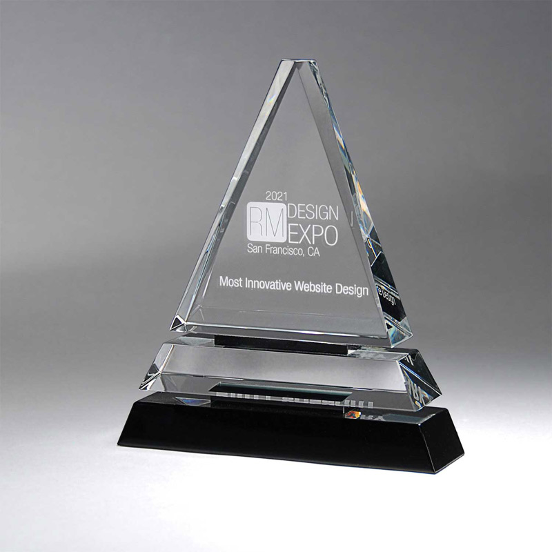 Clear Optic Crystal Tiered Pyramid on Black Base - Small