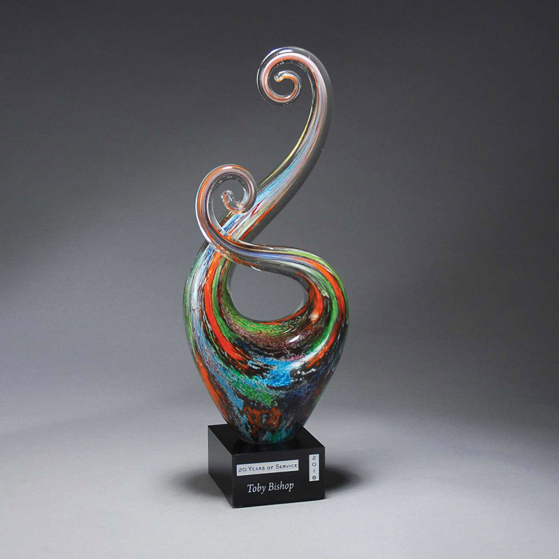 Multi-Color Art Glass Swirl 
with Black Laser Plate