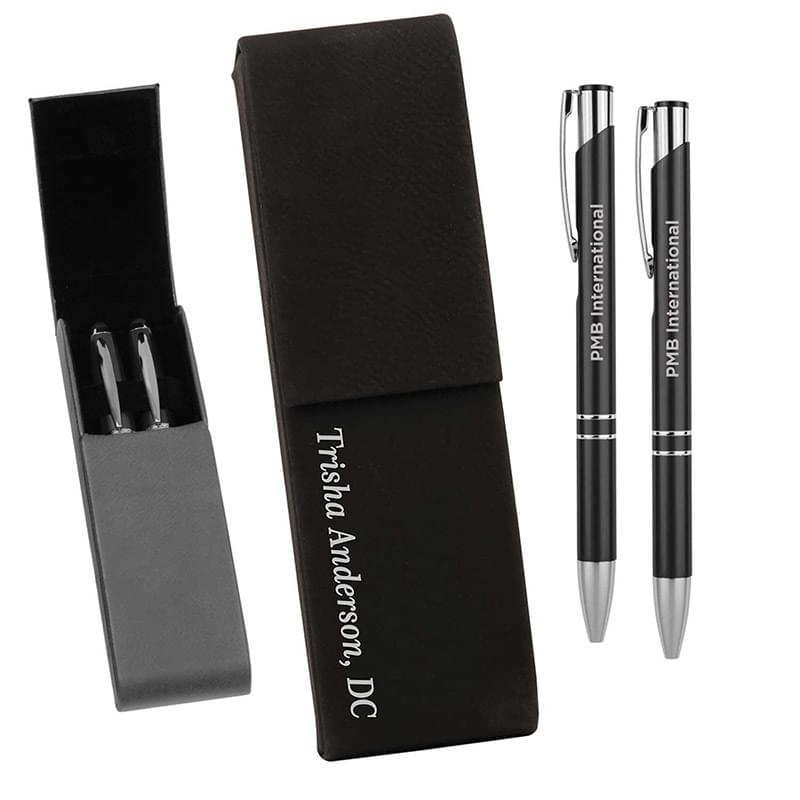 Leatherette Double Pen Case with 2 Blank Pens