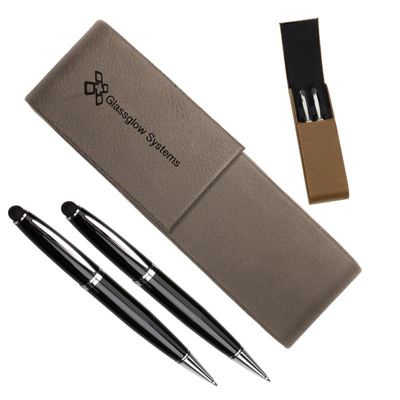 Leatherette Pen Case With 2 Blank Pens With Stylus