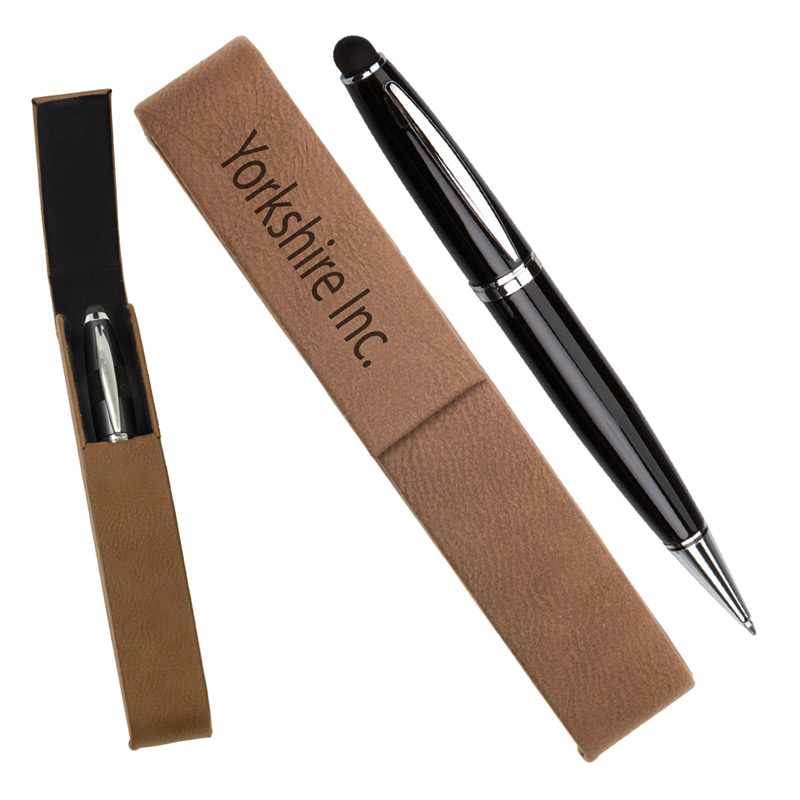 Leatherette Pen Case With 1 Blank Pen With Stylus