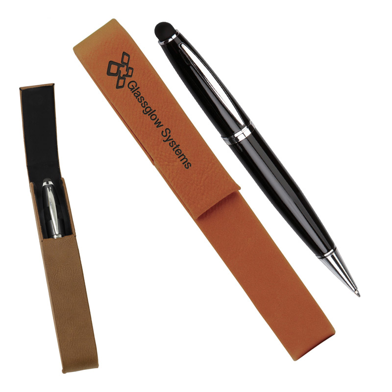 Leatherette Pen Case With 1 Blank Pen With Stylus