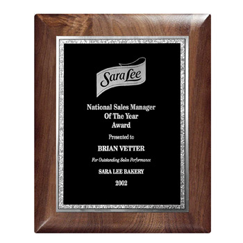 Genuine Walnut Elliptical Plaque with Black/Silver Florentine