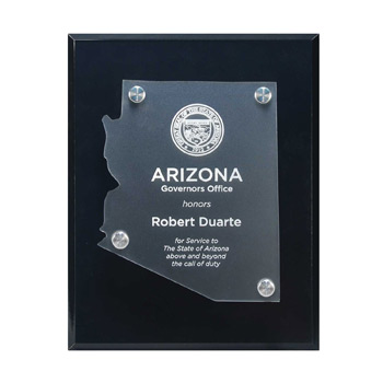 Frosted Acrylic AZ State Cutout on Black Plaque