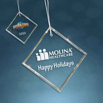 Clear Glass Beveled Square Ornament