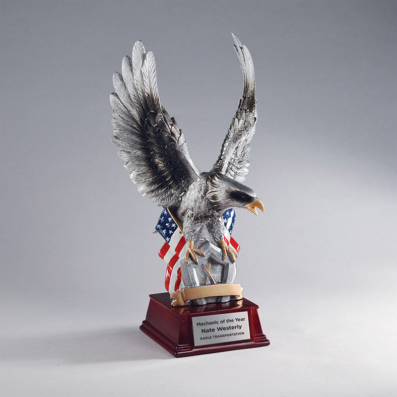 Antique Silver Resin Cast Eagle w/American Flag