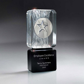 Carved Clear Crystal on Black Base with Star Medallion (Includes Silver Color-Fill on Black)