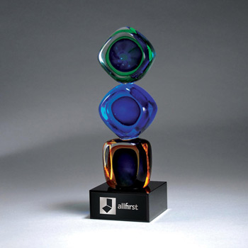 Distinctive Art Glass Cubes
with Black Lasered Plate