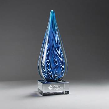 Blue with White Banner Art Glass on Clear Base