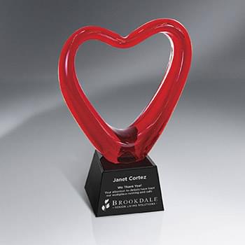 Red Art Glass Heart On Black Glass Base