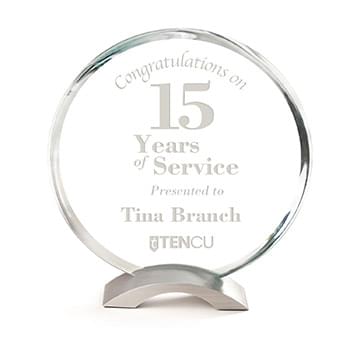 Jade Glass Circle Award on Arched Metal Base