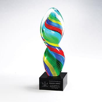 Twisted Rainbow Swirl Glass On A Black Base