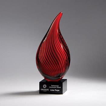 Red/Black Spiral Teardrop Art Glass