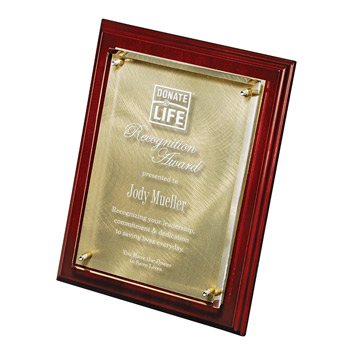 Walnut Plaque w/ Gold Swirl Plate (sml)